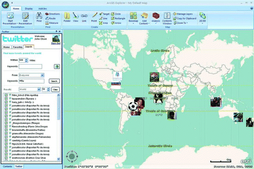 Twitter Add-In for ArcGIS Explorer (used with permission from Esri).