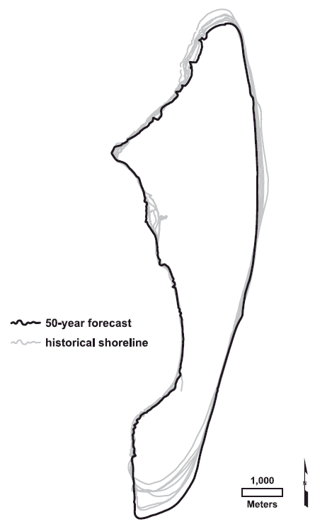 Forecasted shoreline position for the year 2056